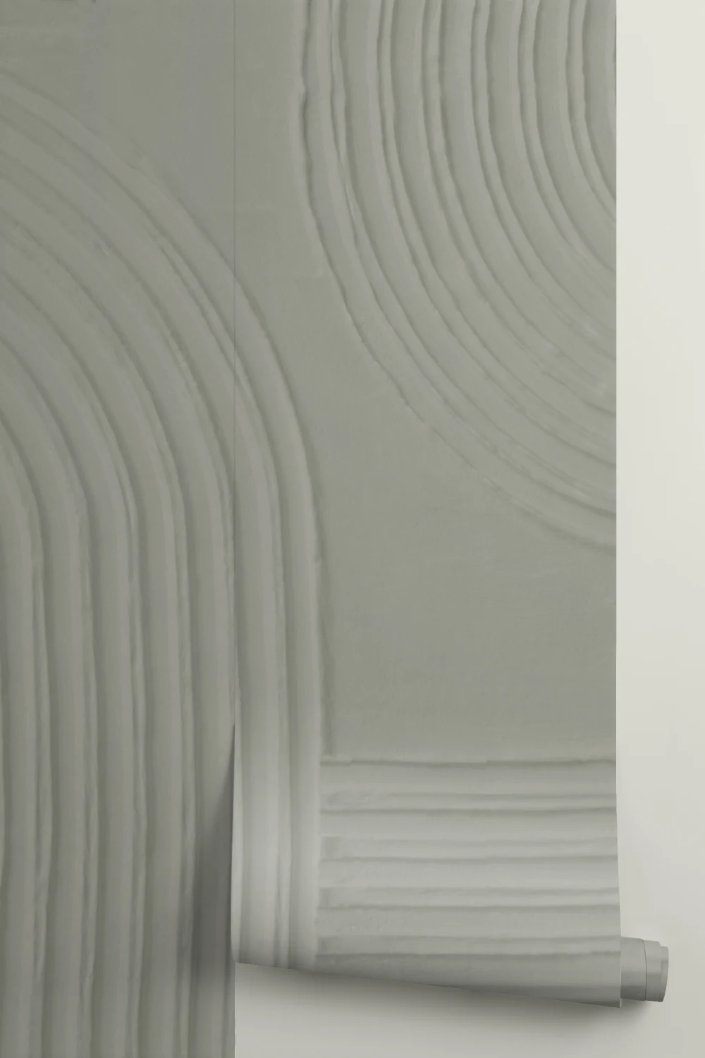 Green Sculpted Abstract Curved Lines Mural