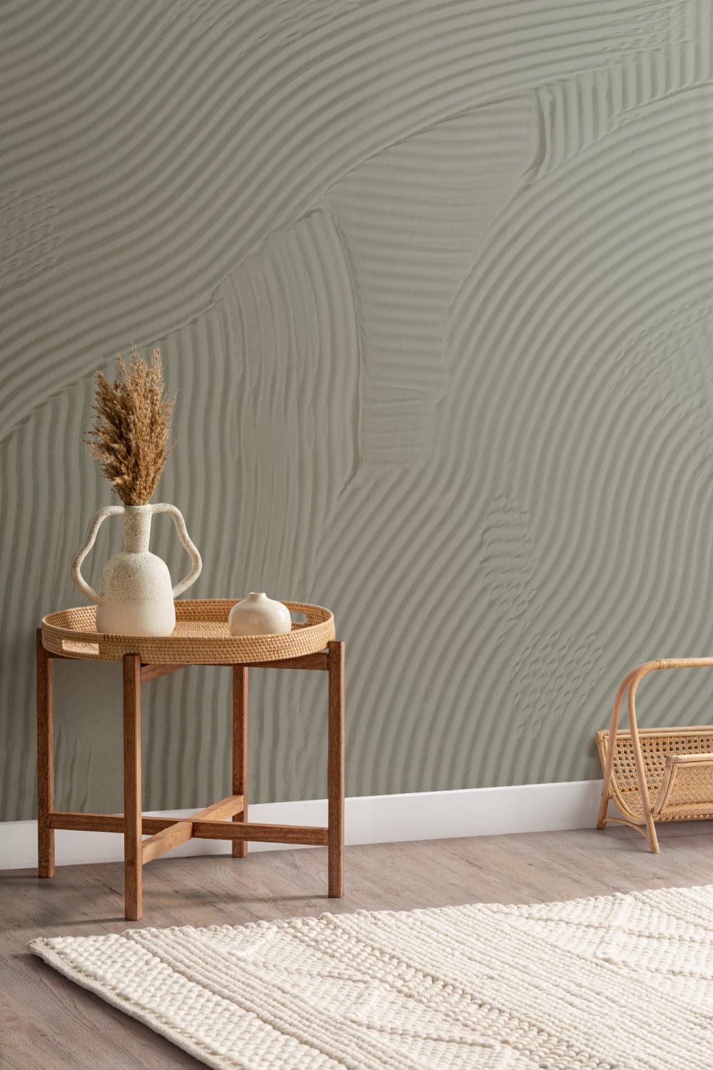 Green Sculpted Abstract Overlapping Lines Mural