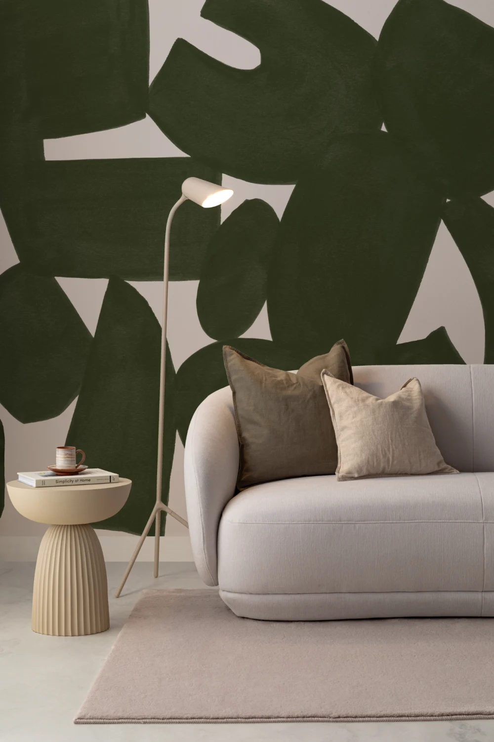 Green Abstract Hand Painted Shapes Mural