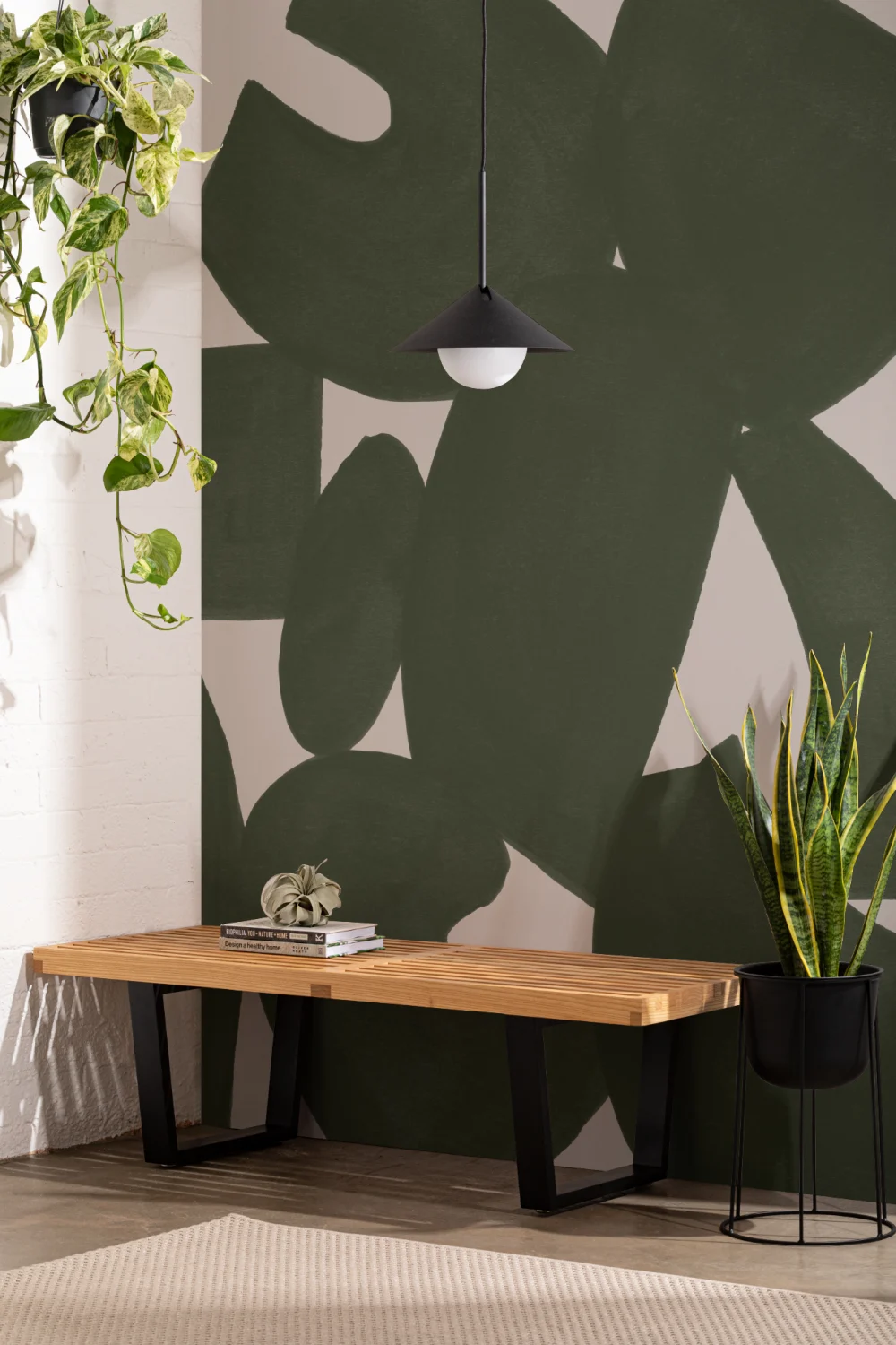 Green Abstract Hand Painted Shapes Mural