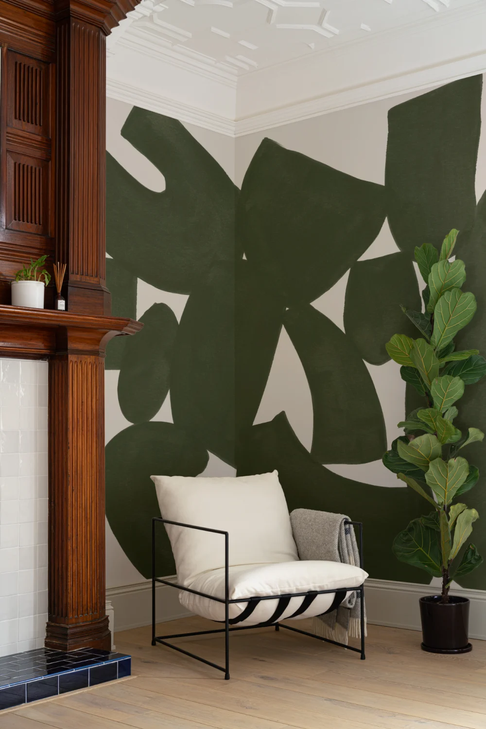 Green Abstract Hand Painted Shapes Mural