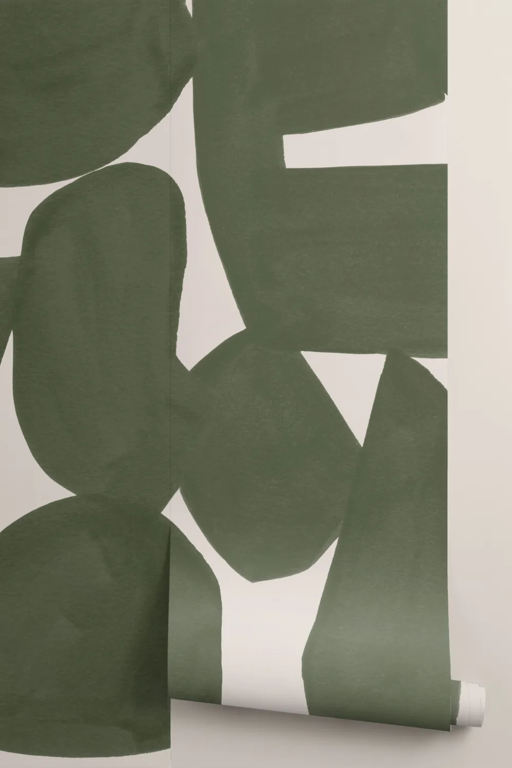 Green Abstract Hand Painted Shapes Mural