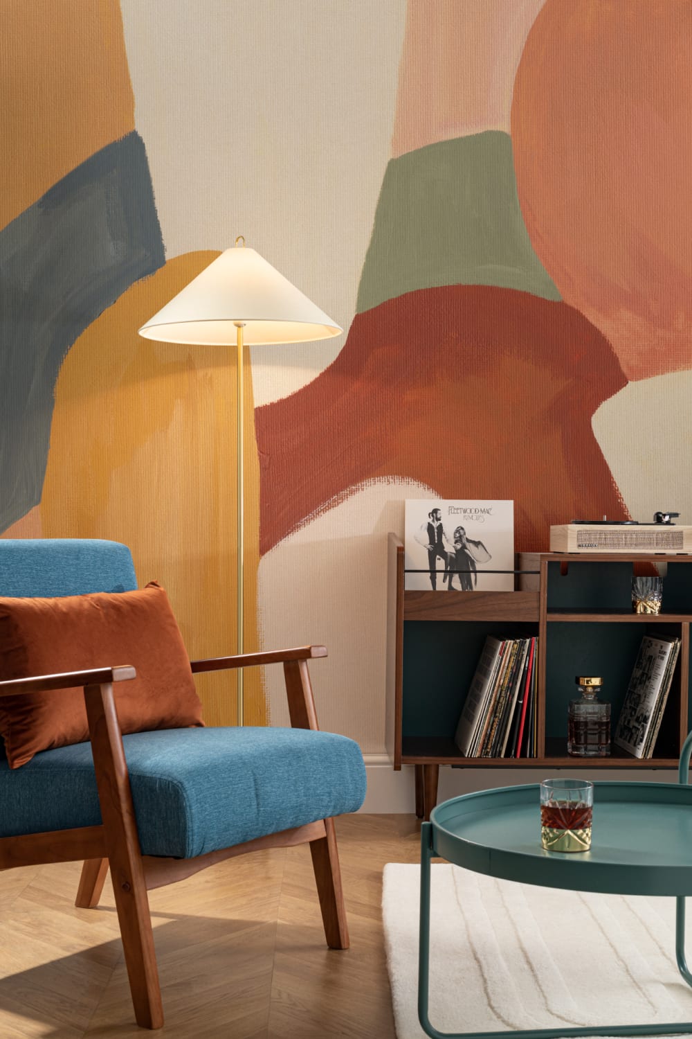 Painted Abstract Shapes Mural in Earthy Terracotta