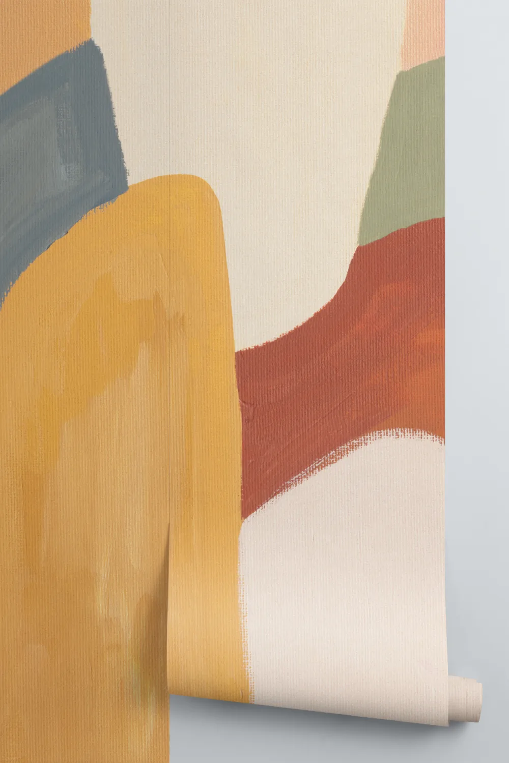 Painted Abstract Shapes Mural in Earthy Terracotta