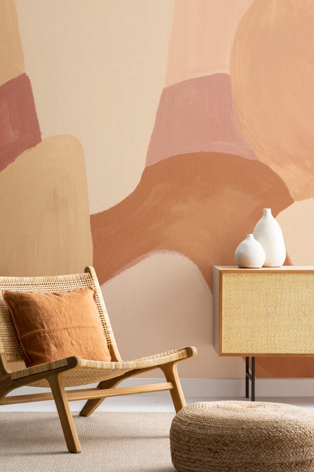 Painted Abstract Shapes Mural in Warm Neutrals