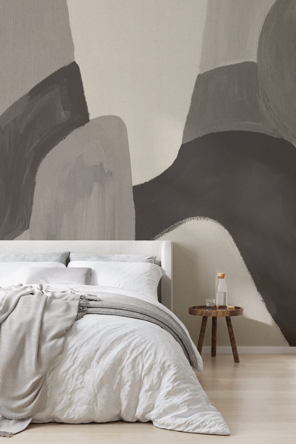 Painted Abstract Shapes Mural in Charcoal and Taupe