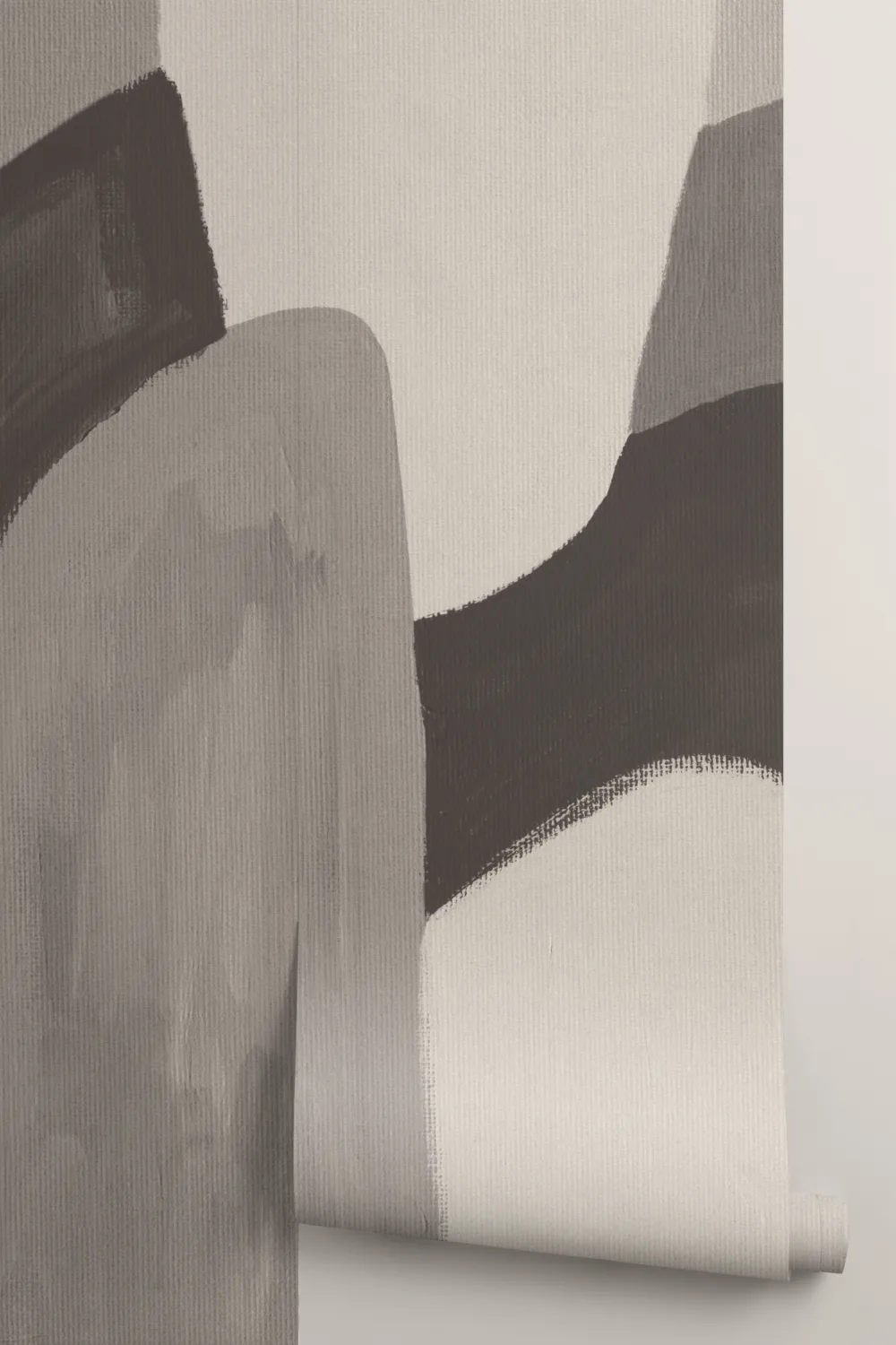Painted Abstract Shapes Mural in Charcoal and Taupe