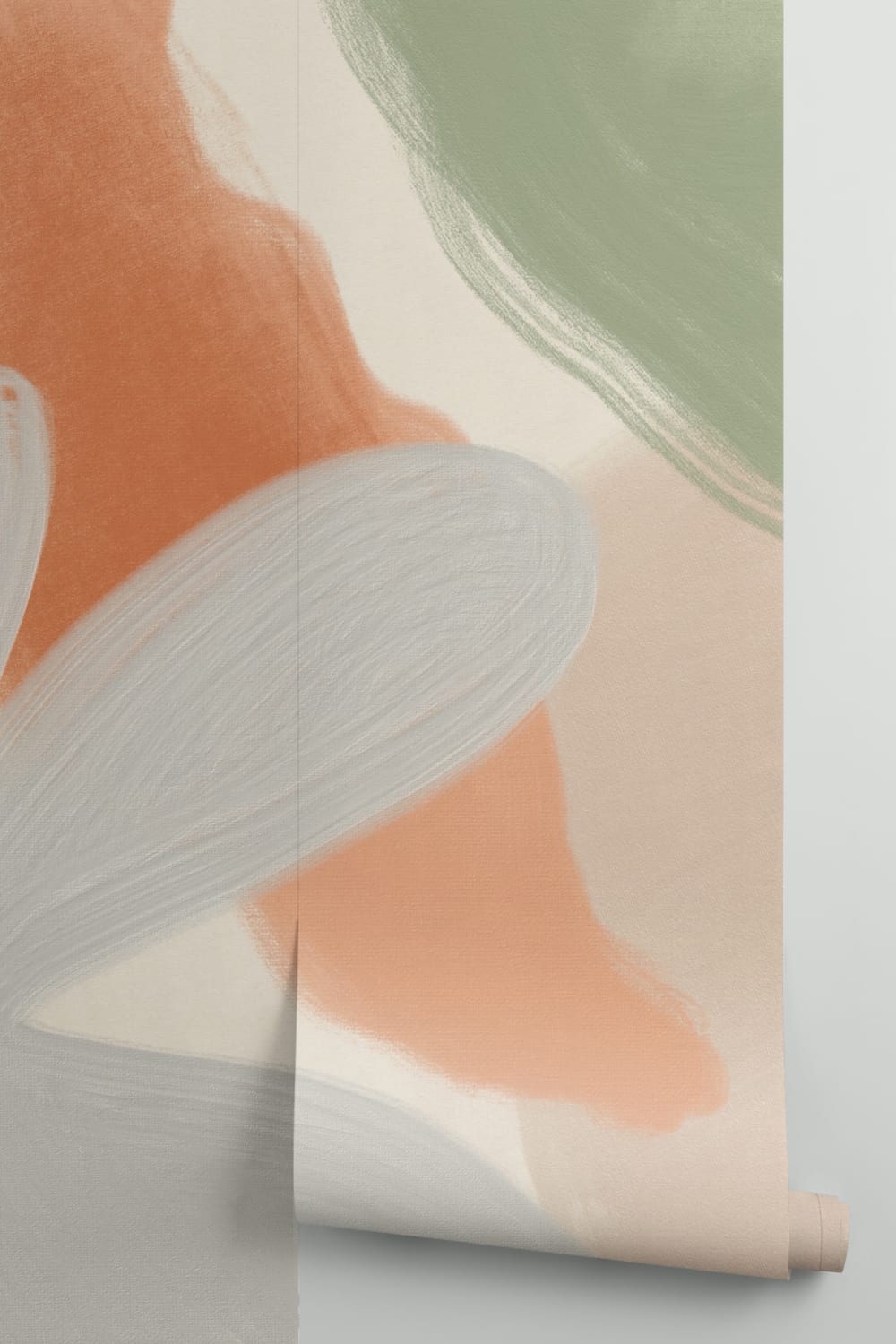 Muurschildering van organische abstracte vormen in zachte beige tinten