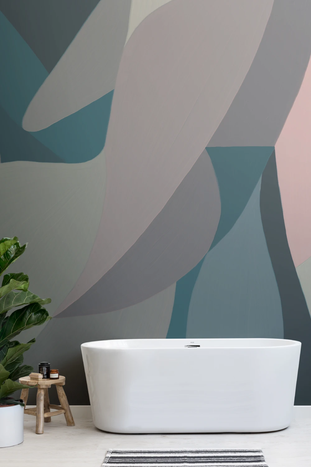 Female Form Abstract Shapes Mural in Blue
