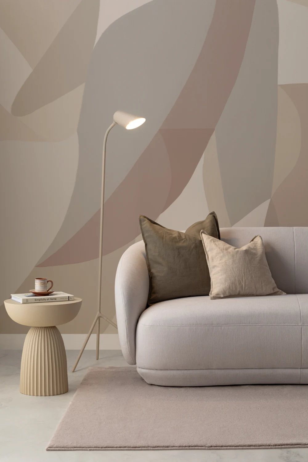 Female Form Abstract Shapes Mural in Neutral