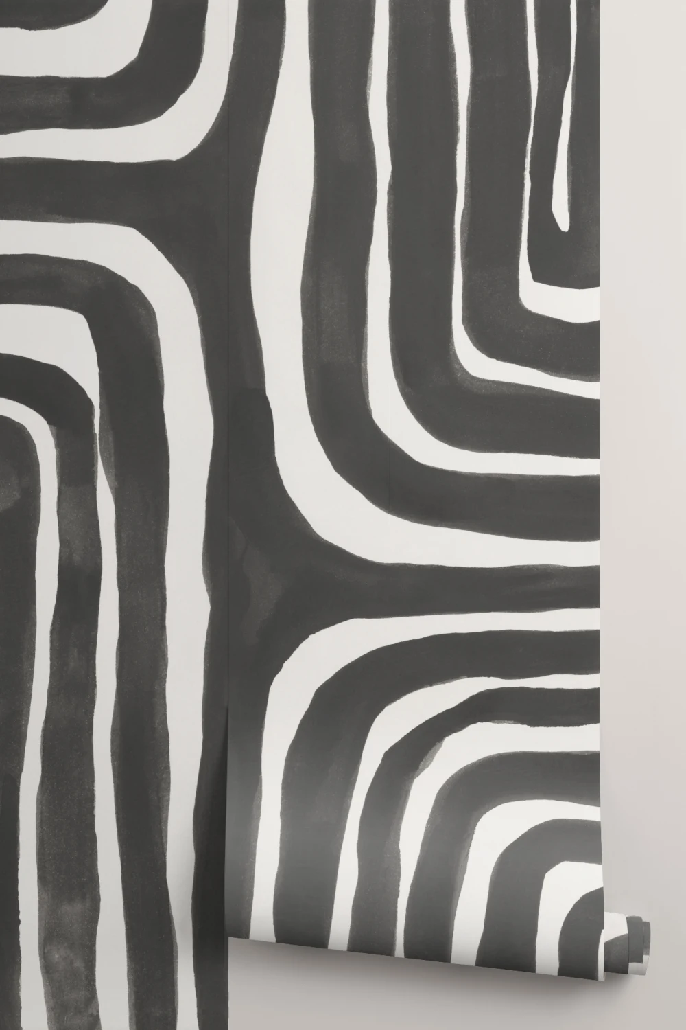 Hand Painted Maze Geometric Mural in Monochrome