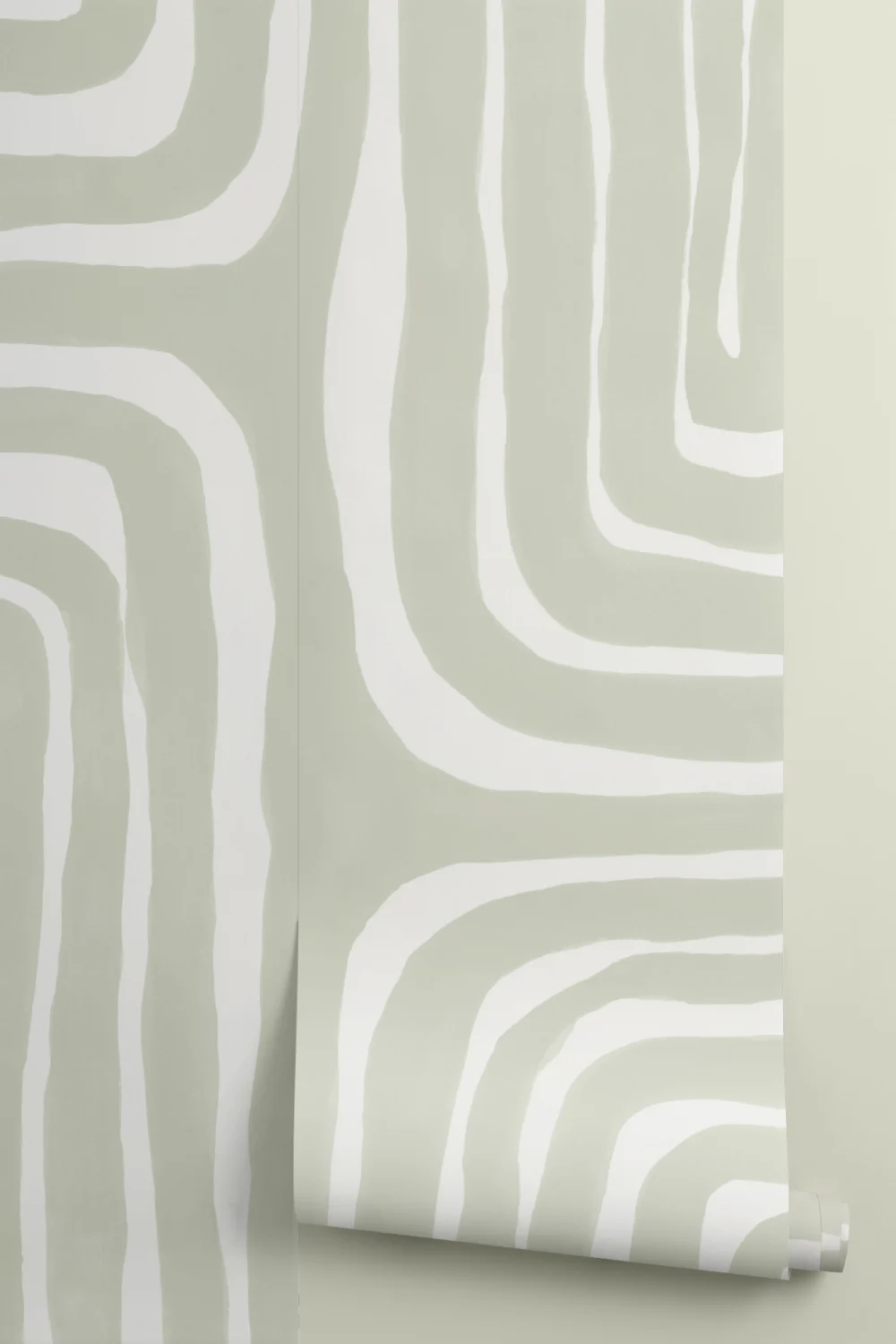 Pintado a mano laberinto Patrón Moderno geométrica Mural en verde suave