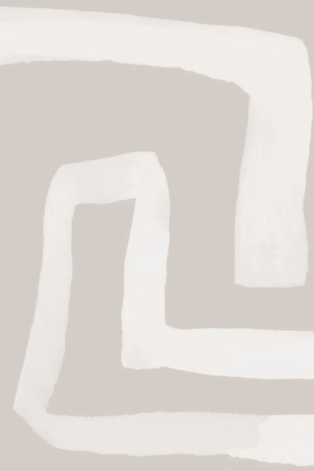 Hand-Painted Maze Pattern Mural in Beige