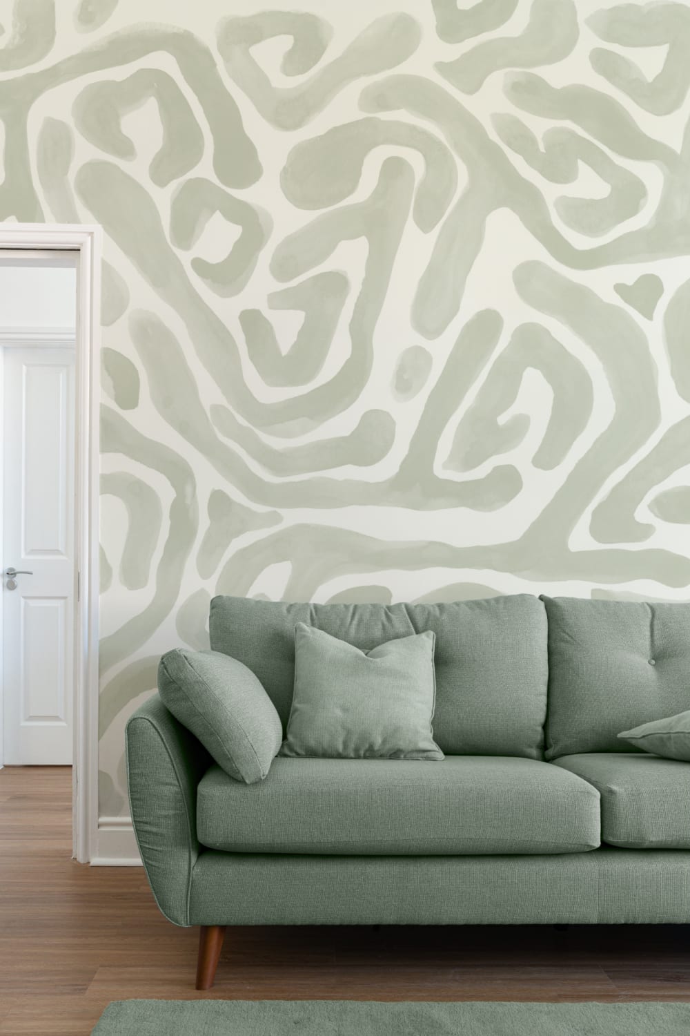 Hand-Painted Organic Flow Pattern Mural in Green