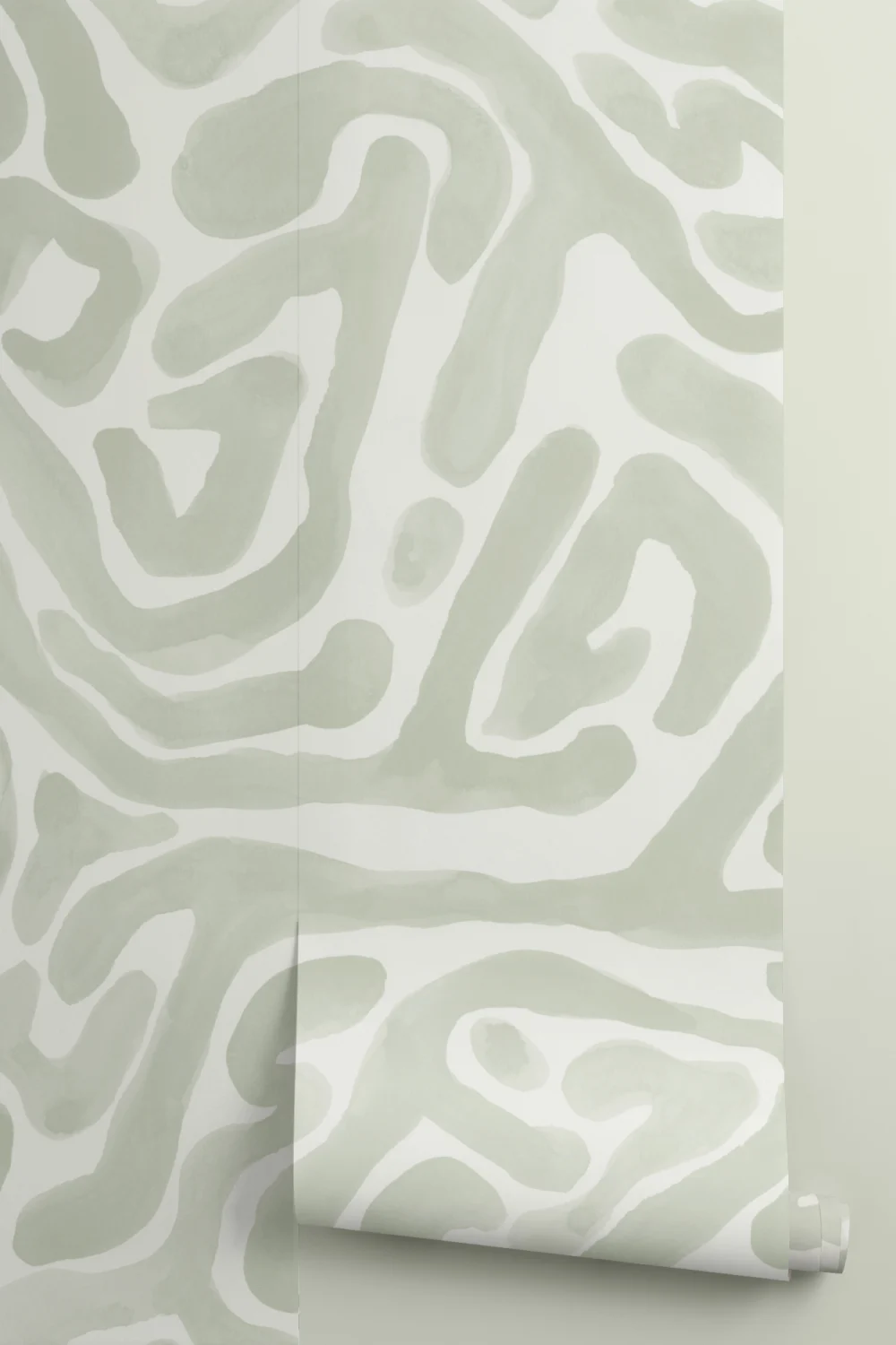 Hand-Painted Organic Flow Pattern Mural in Green