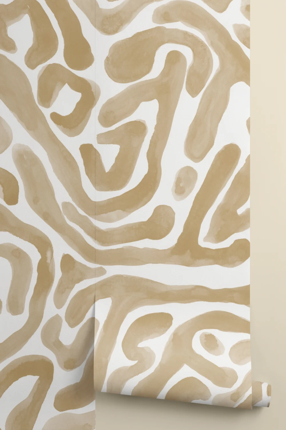 Hand-Painted Organic Flow Pattern Mural in Mustard