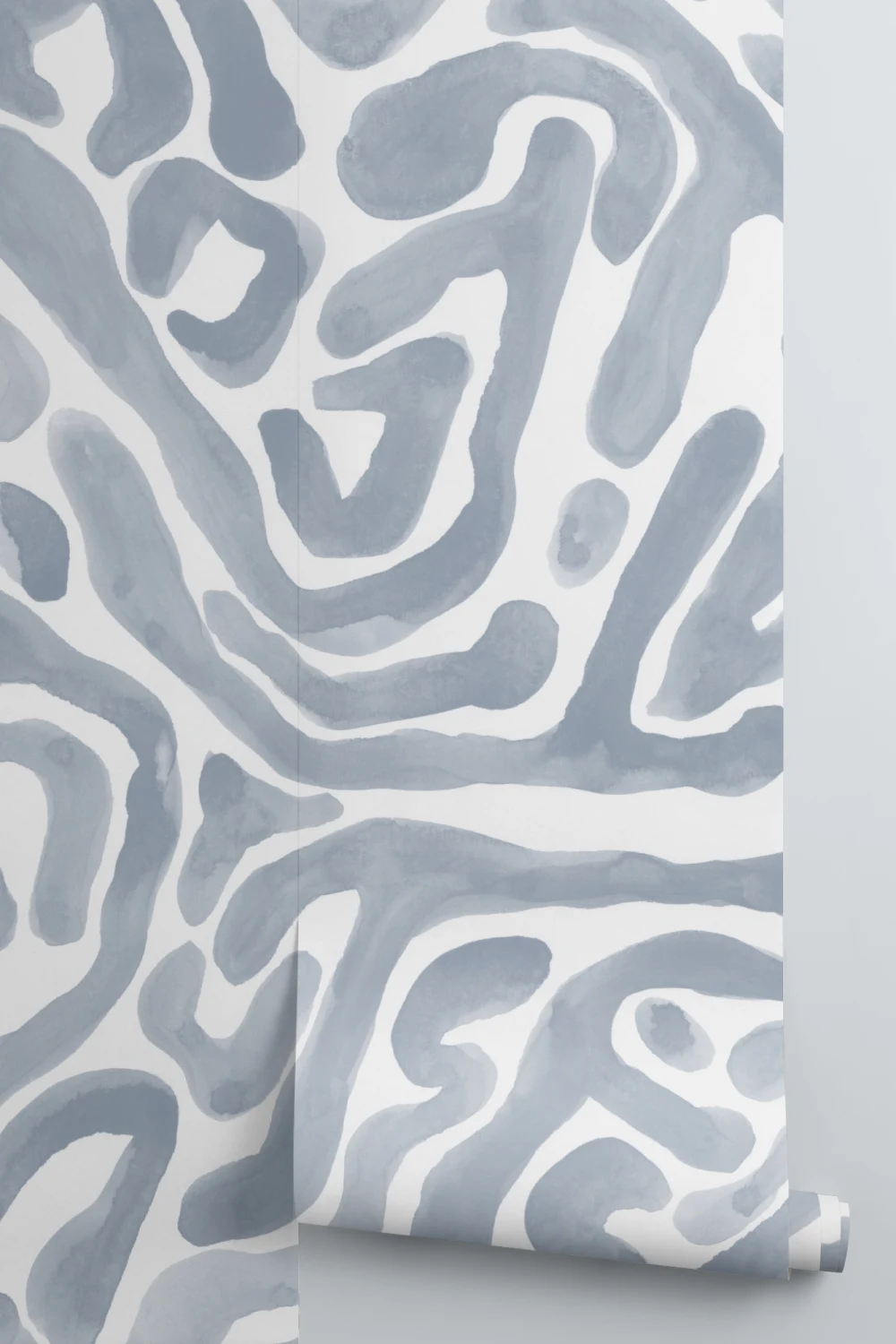 Hand-Painted Organic Flow Pattern Mural in Blue