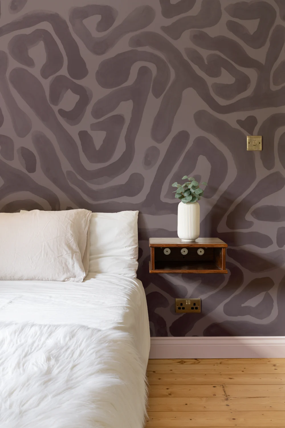 Hand-Painted Organic Flow Pattern Mural in Aubergine