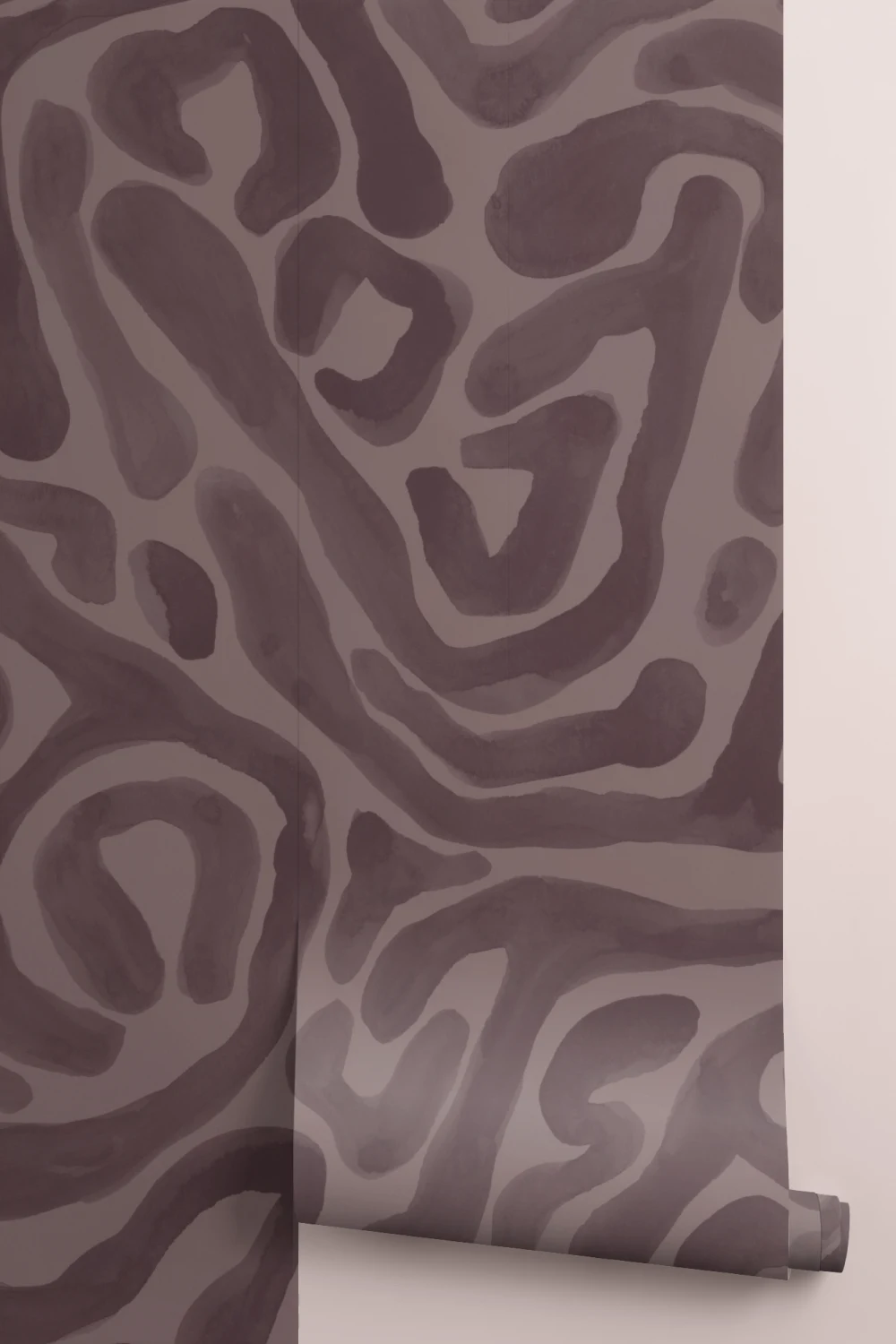 Hand-Painted Organic Flow Pattern Mural in Aubergine