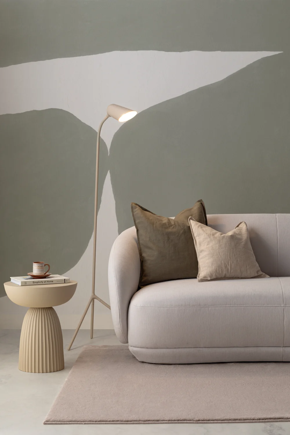 Minimal Abstract Shapes Wall Mural in Sage Green with Textured Plaster Effect