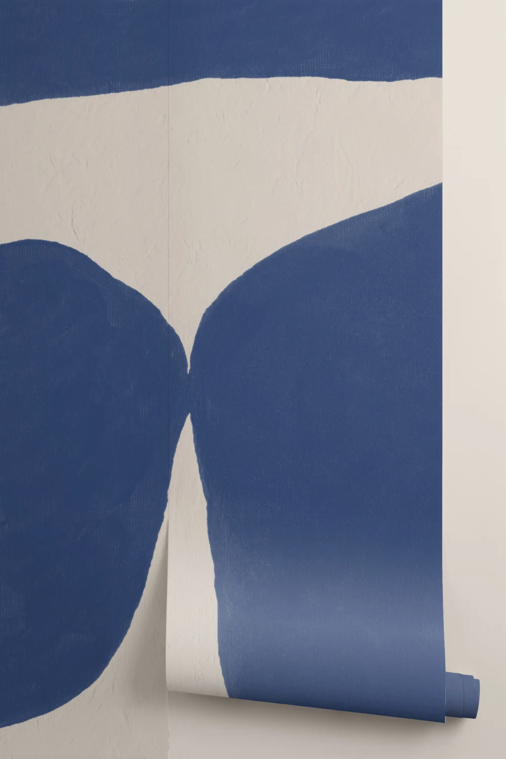 Gedurfde Minimal Abstracte Vormen Muurschildering in Blauw met Gipsstructuur Effect