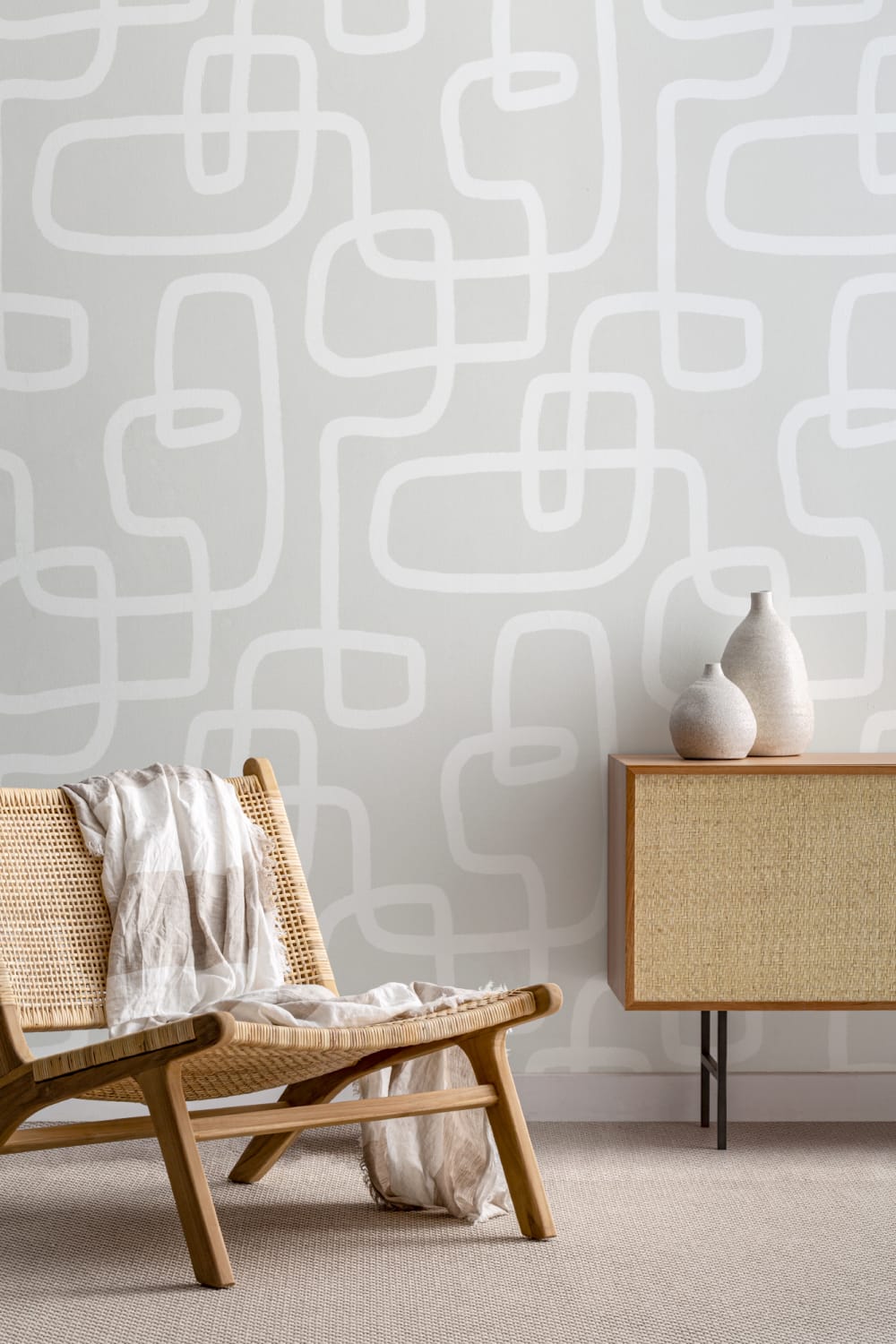 Abstract Art Line Drawing Repeat Pattern Wallpaper