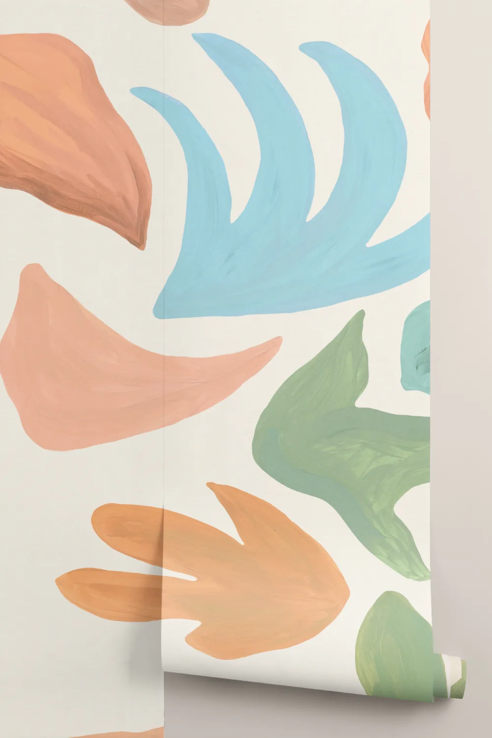Mural Padrão Multicolorido de Folhas Abstratas em Tons Pastel