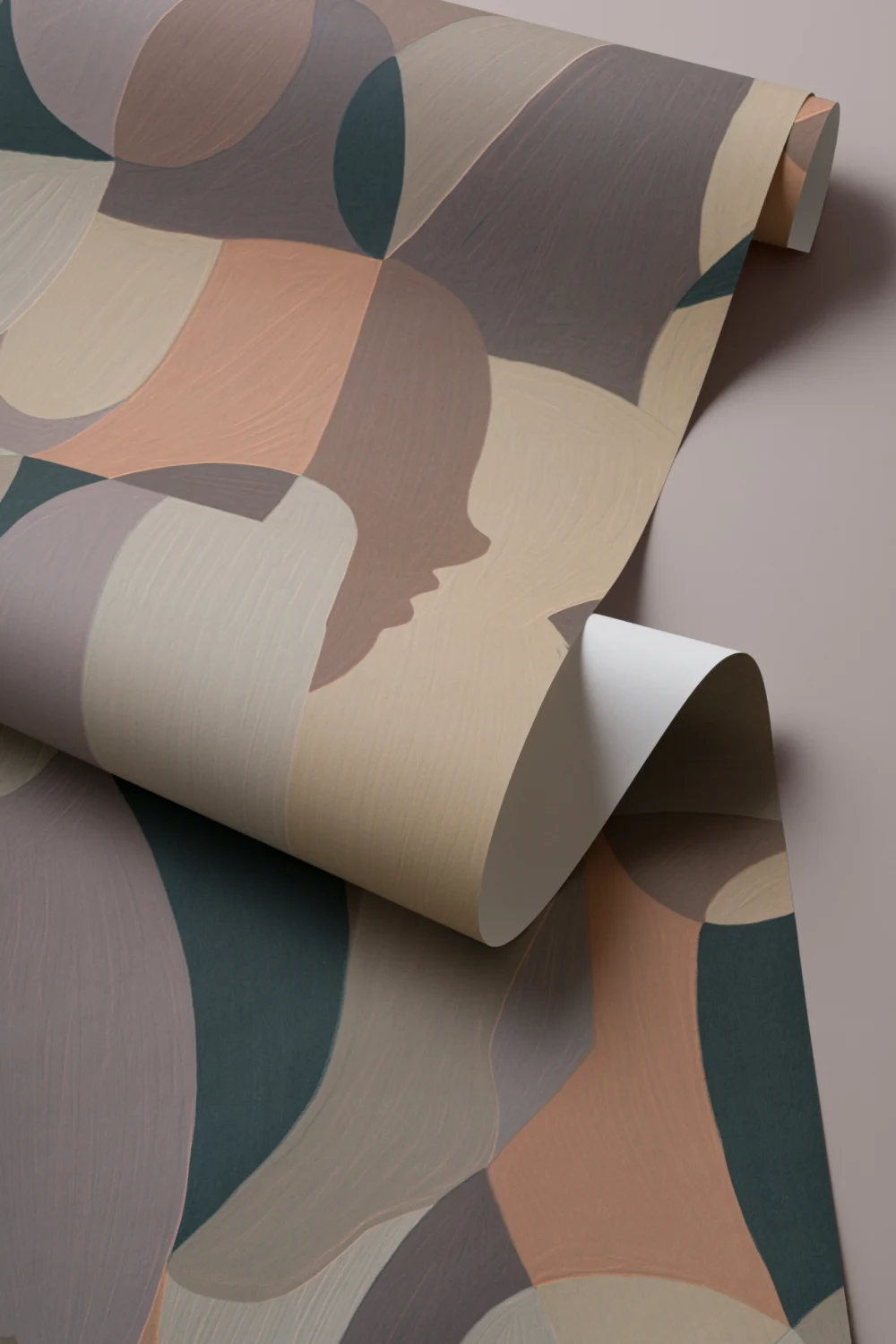 Cubist Human Form Abstract Mural in Taupe and Grey
