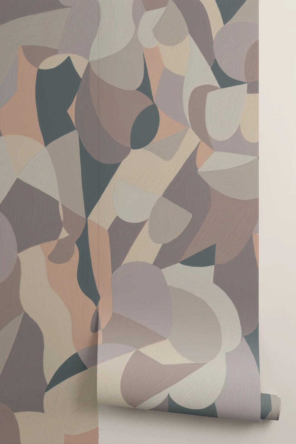 Cubist Human Form Abstract Mural in Taupe and Grey