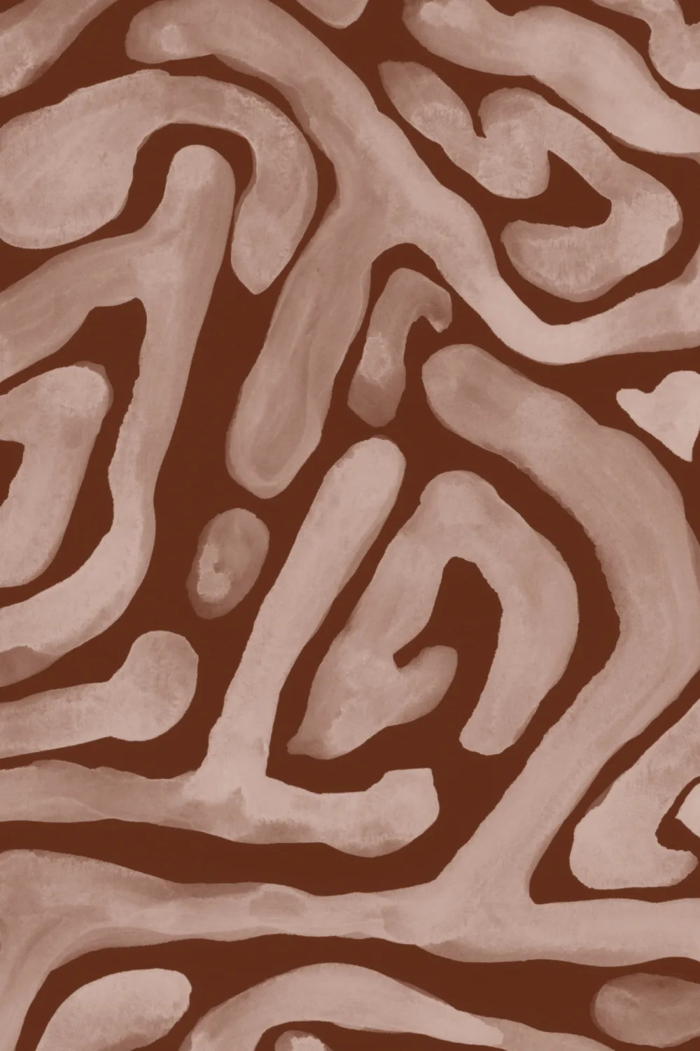 Papel pintado con patrón de laberinto orgánico pintado a mano en terracota