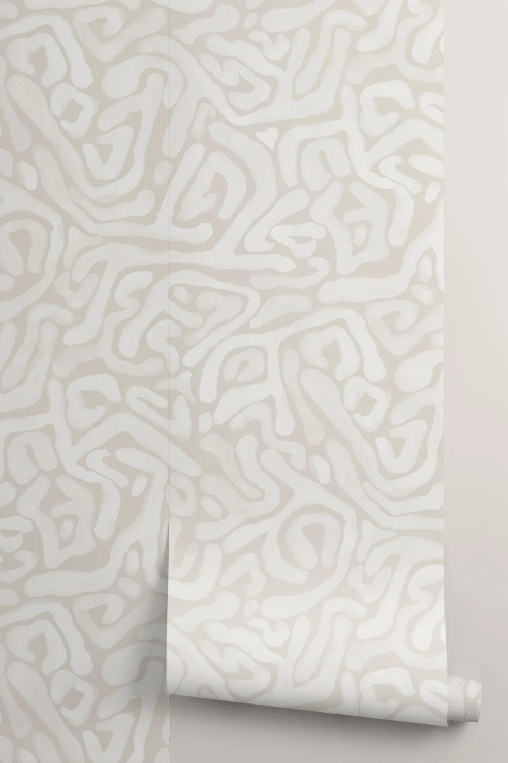 Hand-Painted Organic Maze Wallpaper in Beige