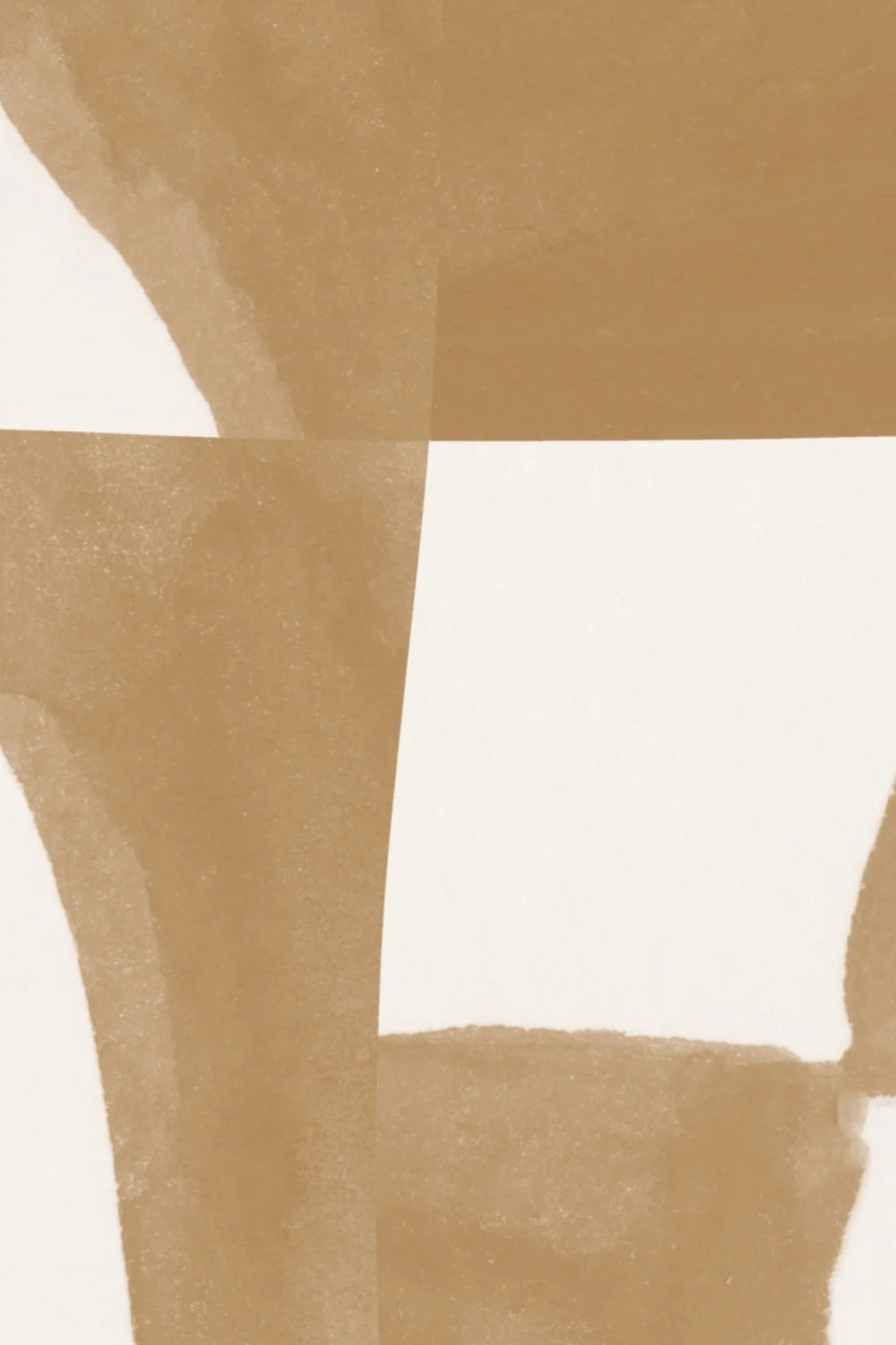 Moderne Mosterd Abstracte Muurschildering met Handgesneden Vormen en Textuureffect
