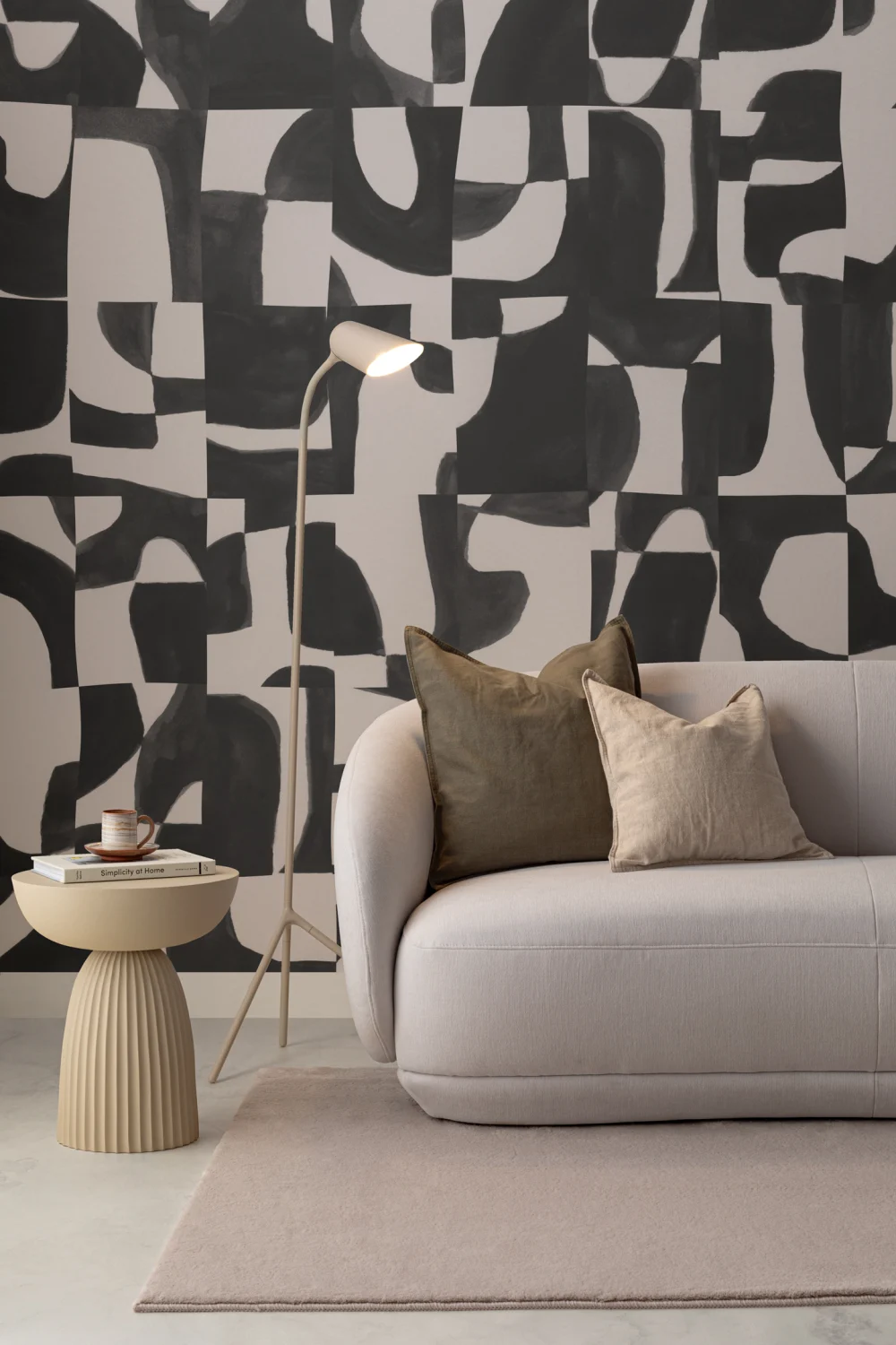 Modern Black Abstract Wall Mural with Hand-Cut Shapes and Textured Effect