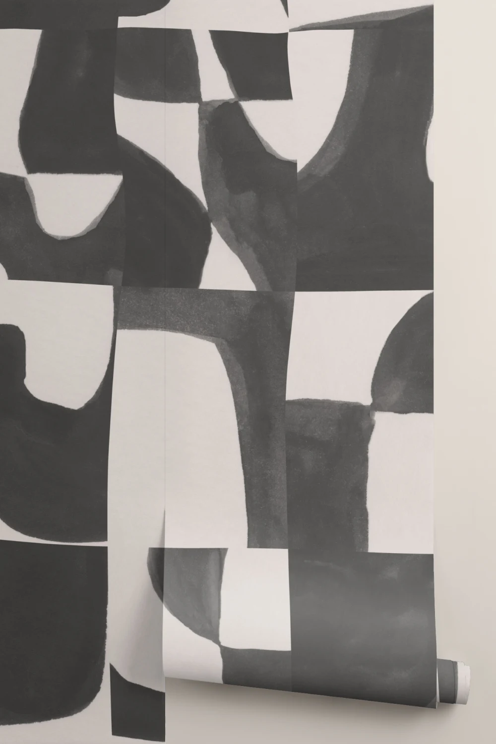 Modern Black Abstract Wall Mural with Hand-Cut Shapes and Textured Effect