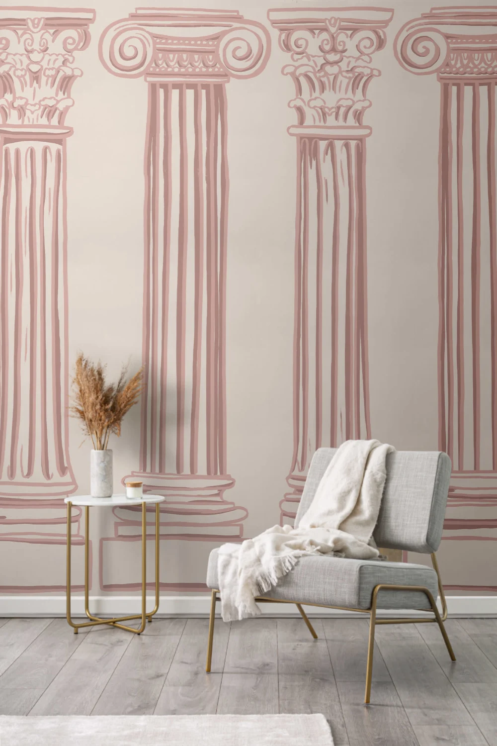 Dusty Pink Ancient Greek Columns Wallpaper Mural