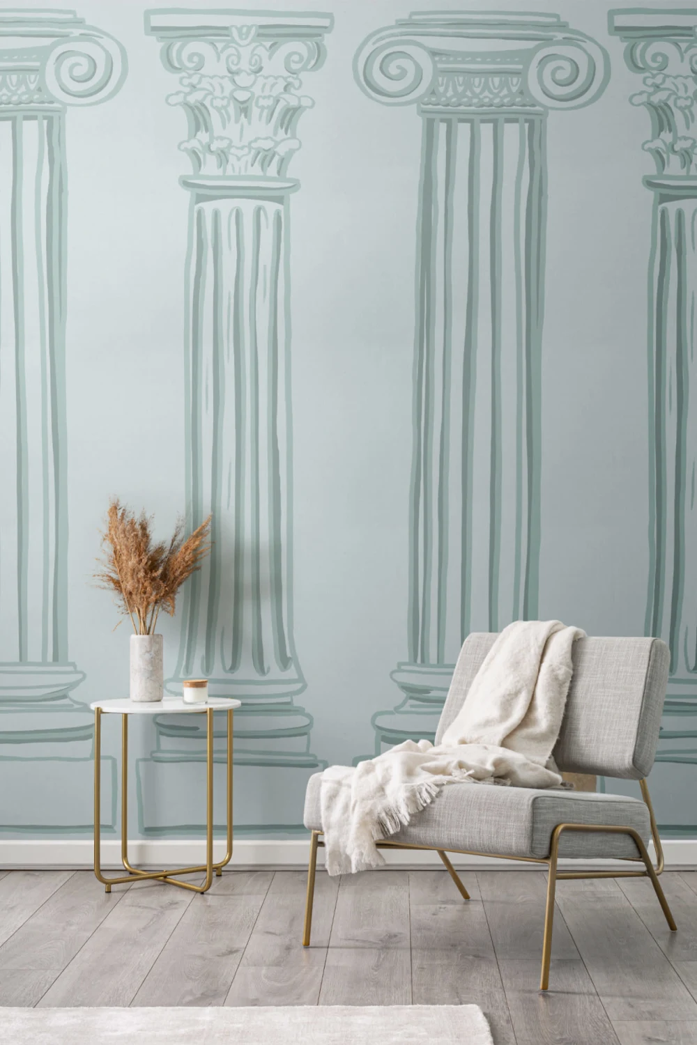 Mint Green Ancient Greek Columns Wallpaper Mural