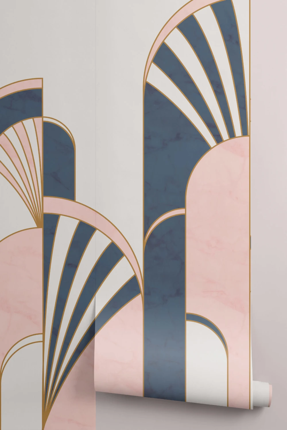 Blue & Pink Art Deco Print Arches Wallpaper Mural