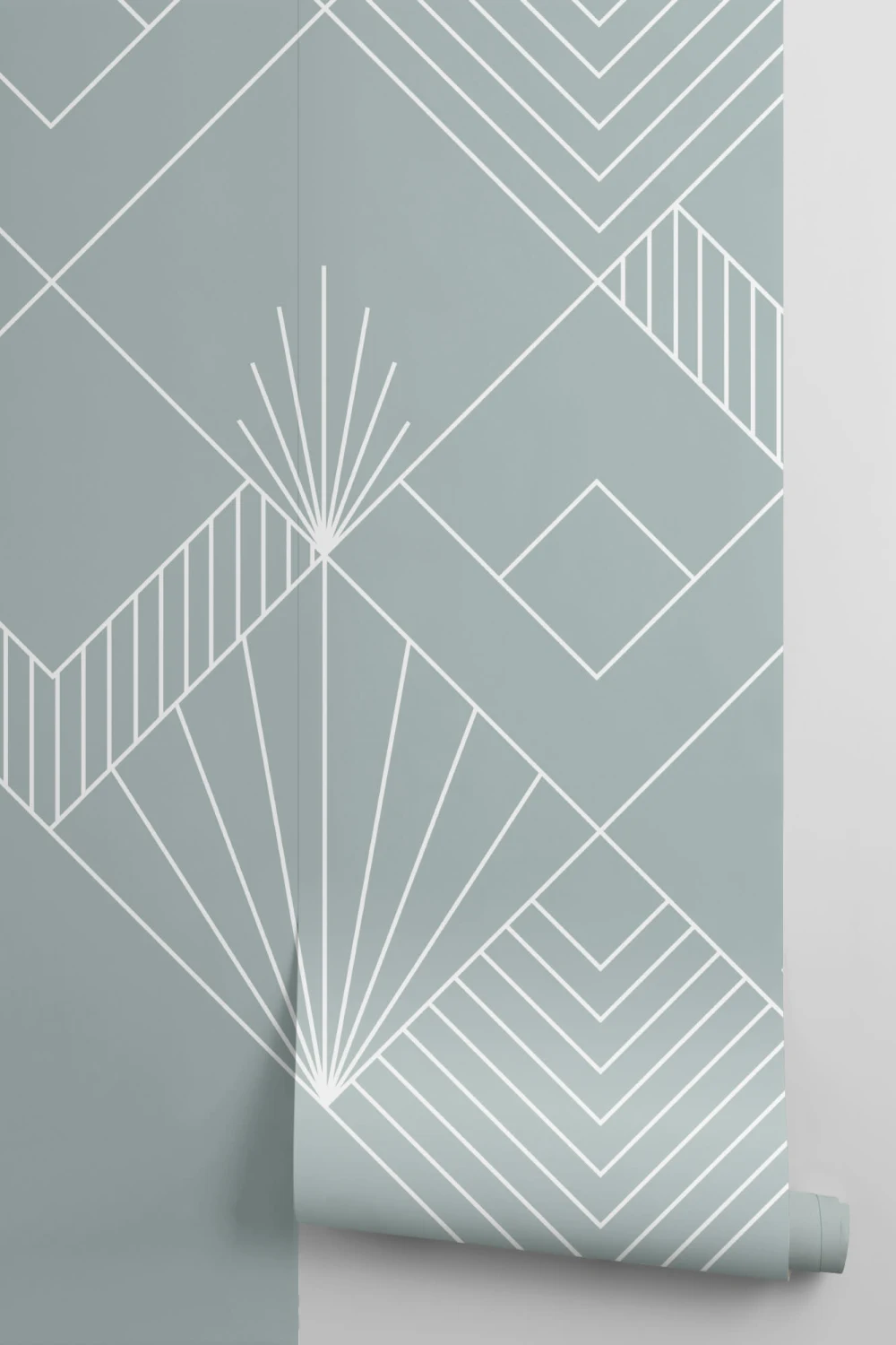 Blue Lines & Squares Art Deco Wallpaper Mural