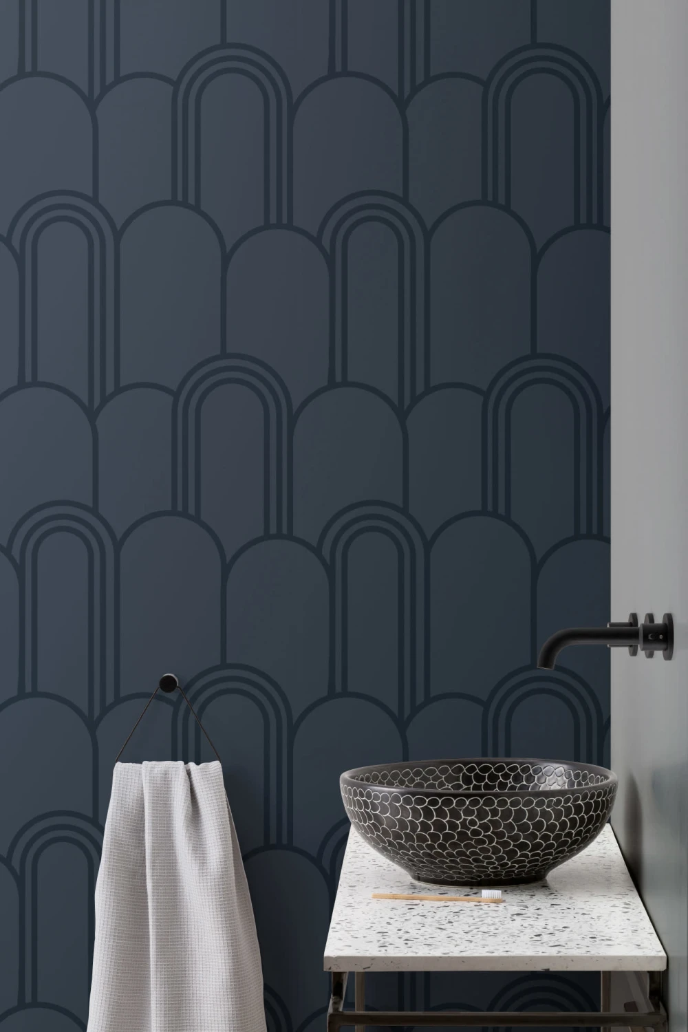 Navy Blue Art Deco kaari toista kuvio tapetti