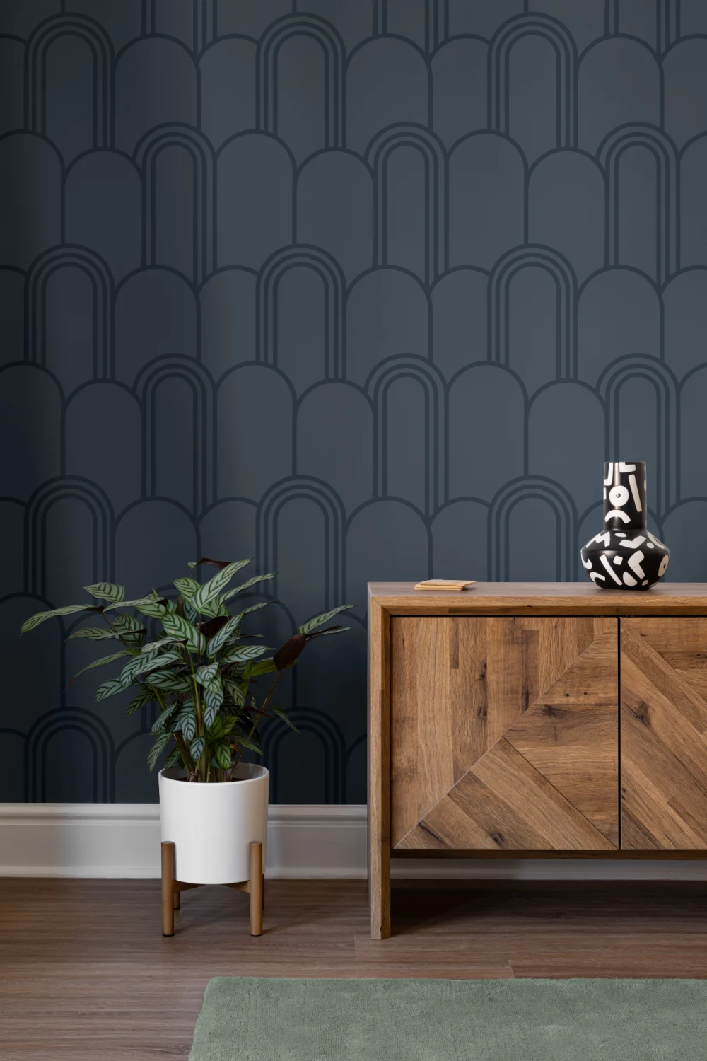 Navy Blue Art Deco kaari toista kuvio tapetti