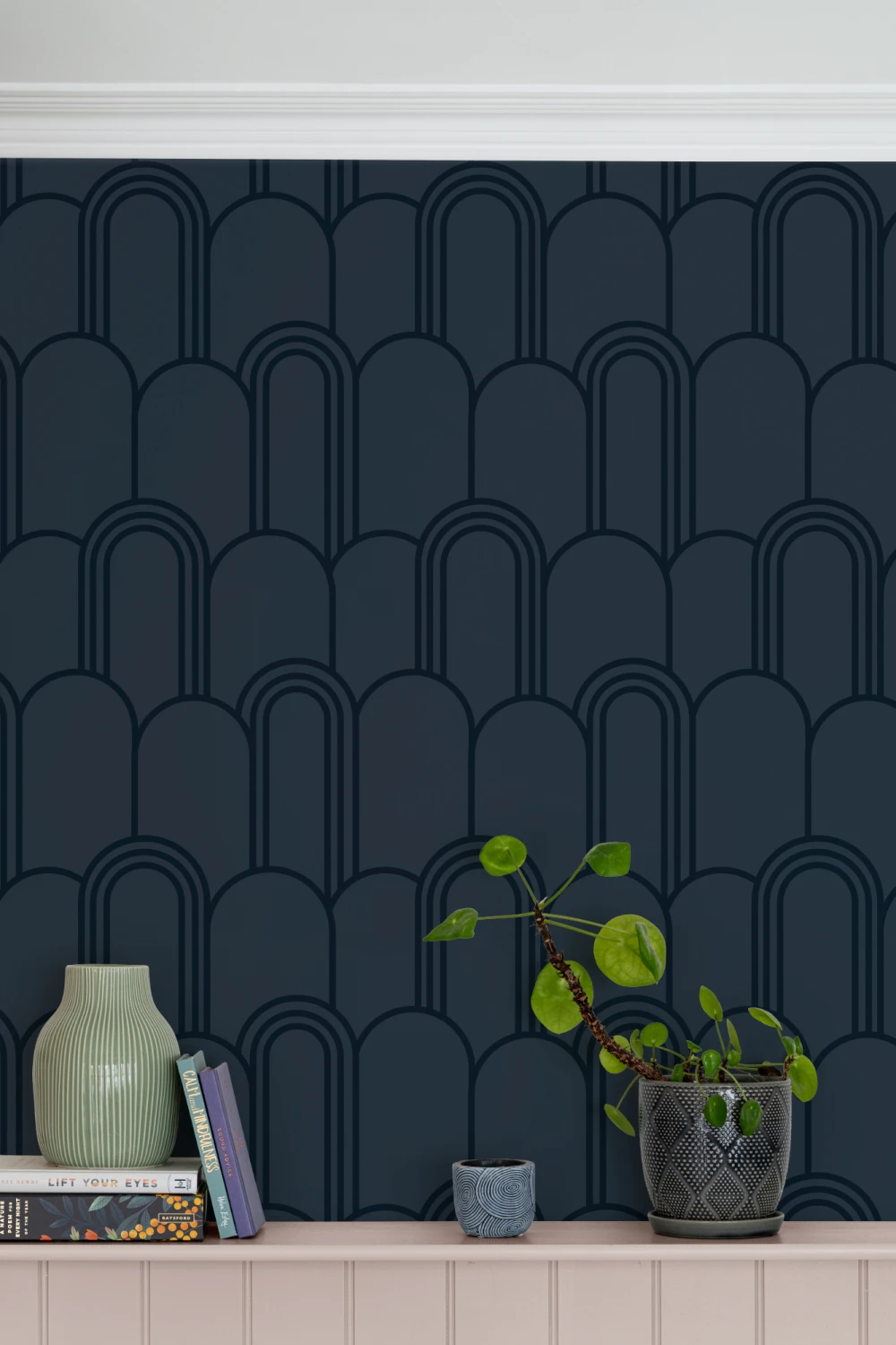 Navy Blue Art Deco kaari toista kuvio tapetti