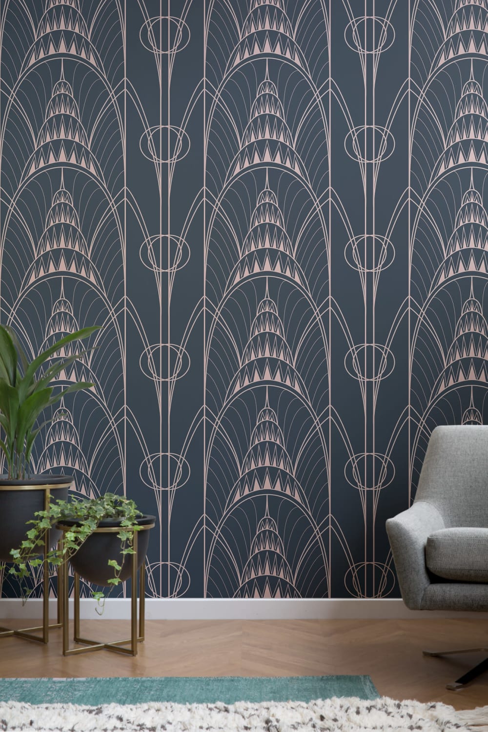 Blue Art Deco Chrysler Architectural Pattern Wallpaper Mural