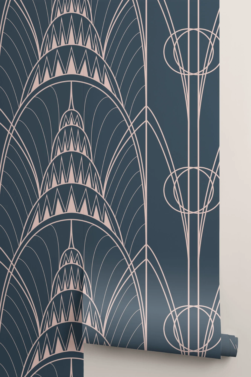 Blue Art Deco Chrysler Architectural Pattern Wallpaper Mural