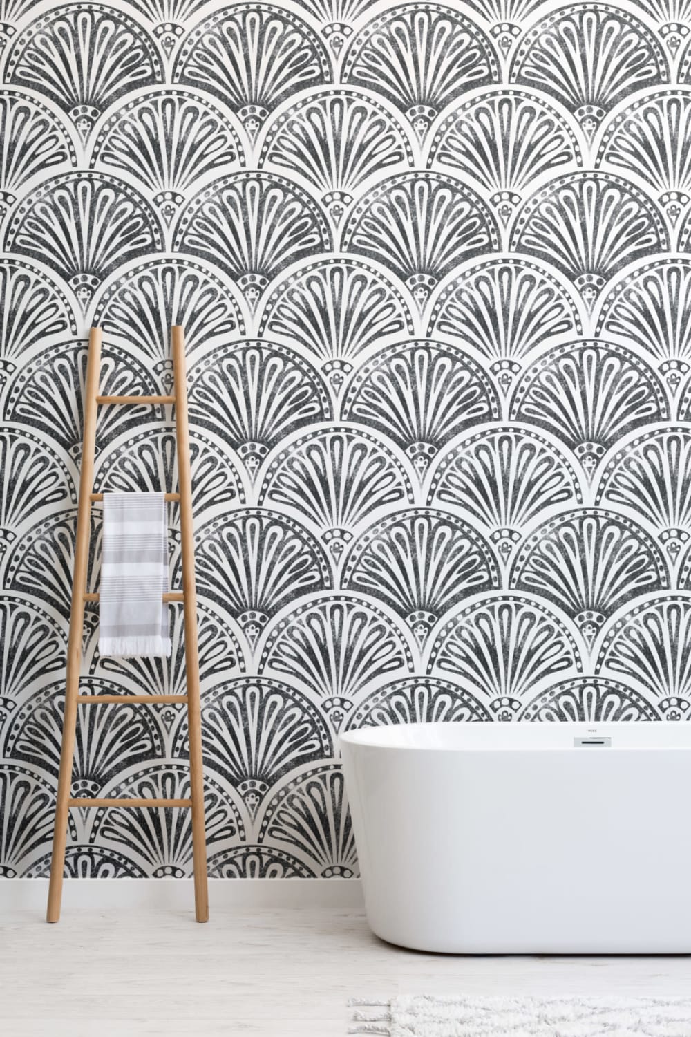 Mural de Papel de Parede com Padrão de Leque Art Deco Preto