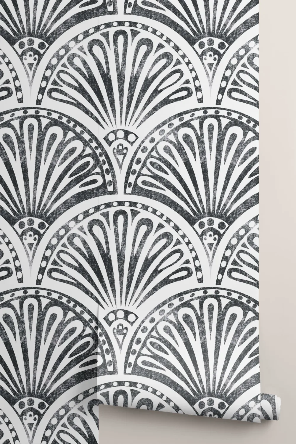 Mural de Papel de Parede com Padrão de Leque Art Deco Preto