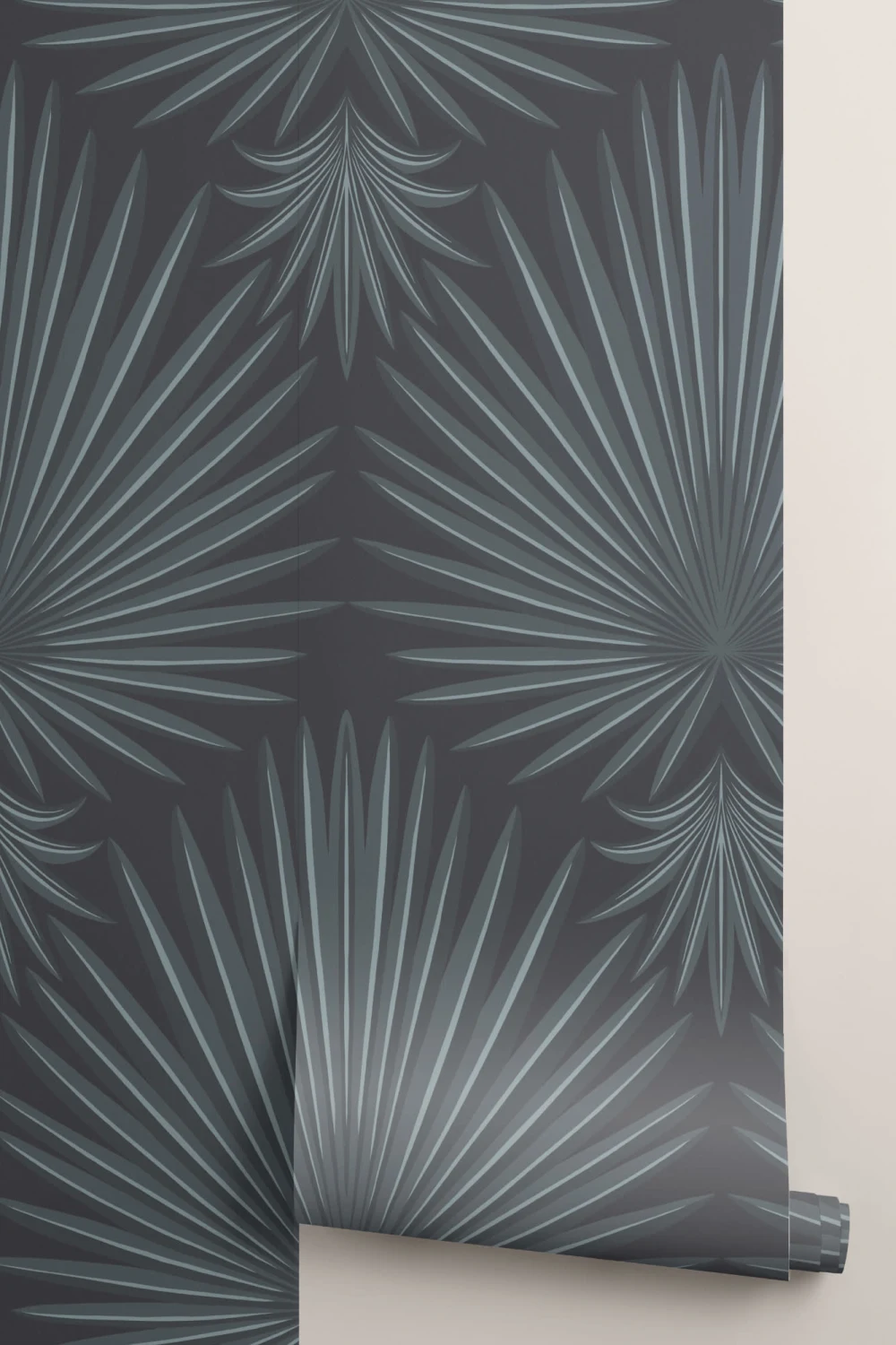 Black Art Deco Tropical Leaf Repeat Print Wallpaper Mural