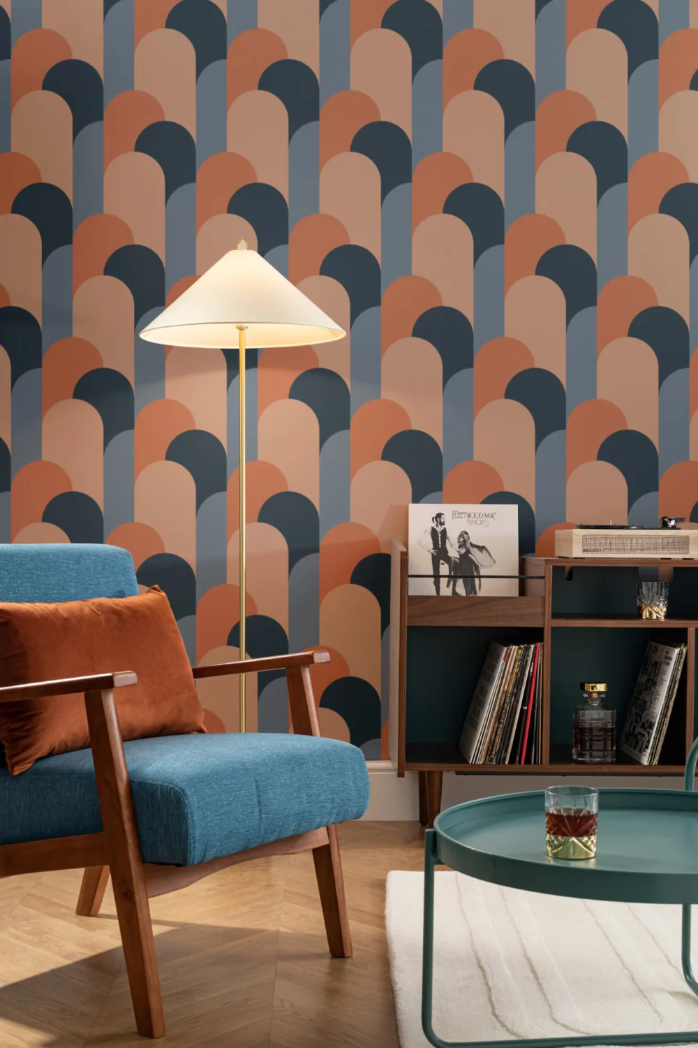 Blue Art Deco Arches Repeat Print Wallpaper Mural