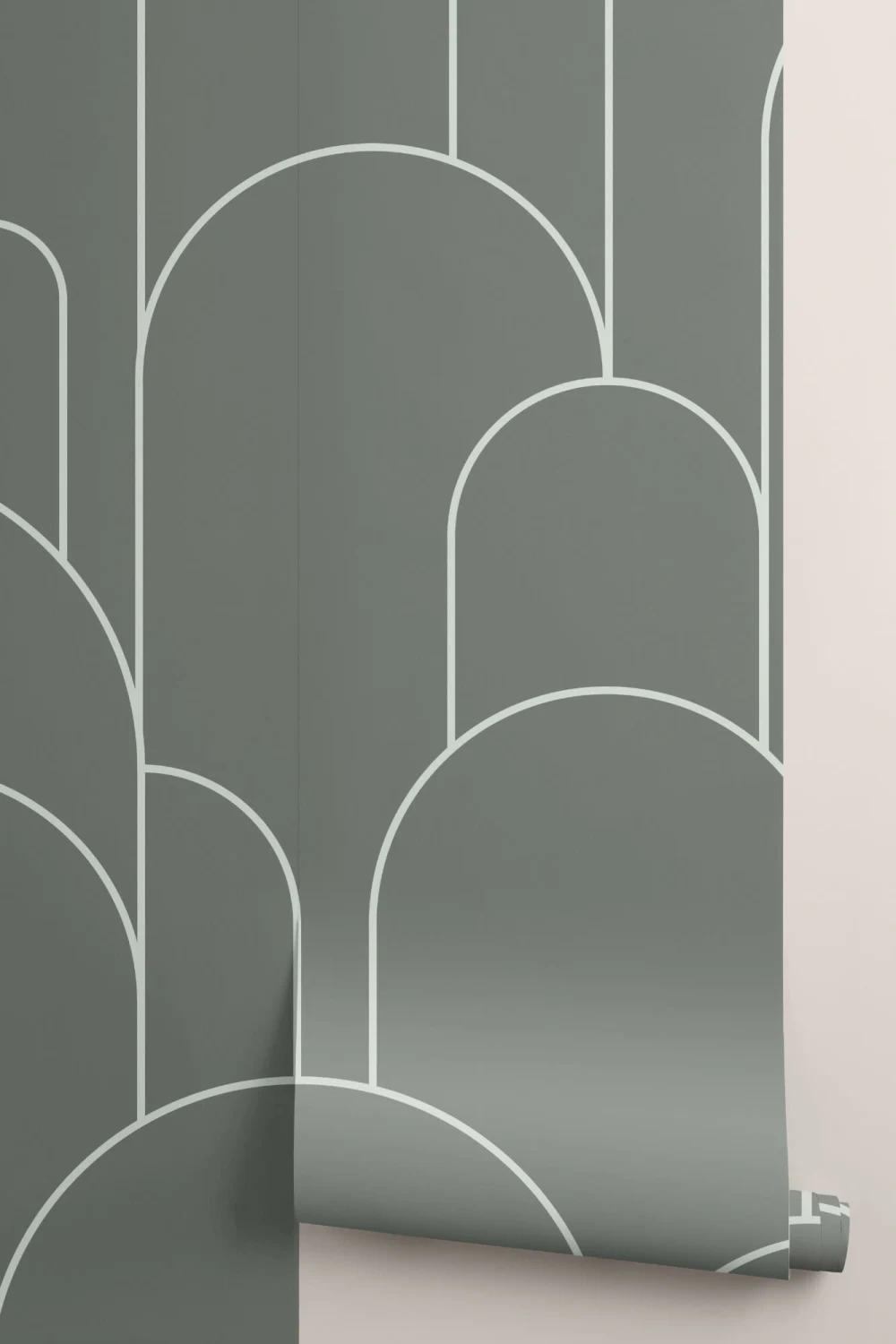 Dark Green Art Deco Arch Outlines Wallpaper Mural