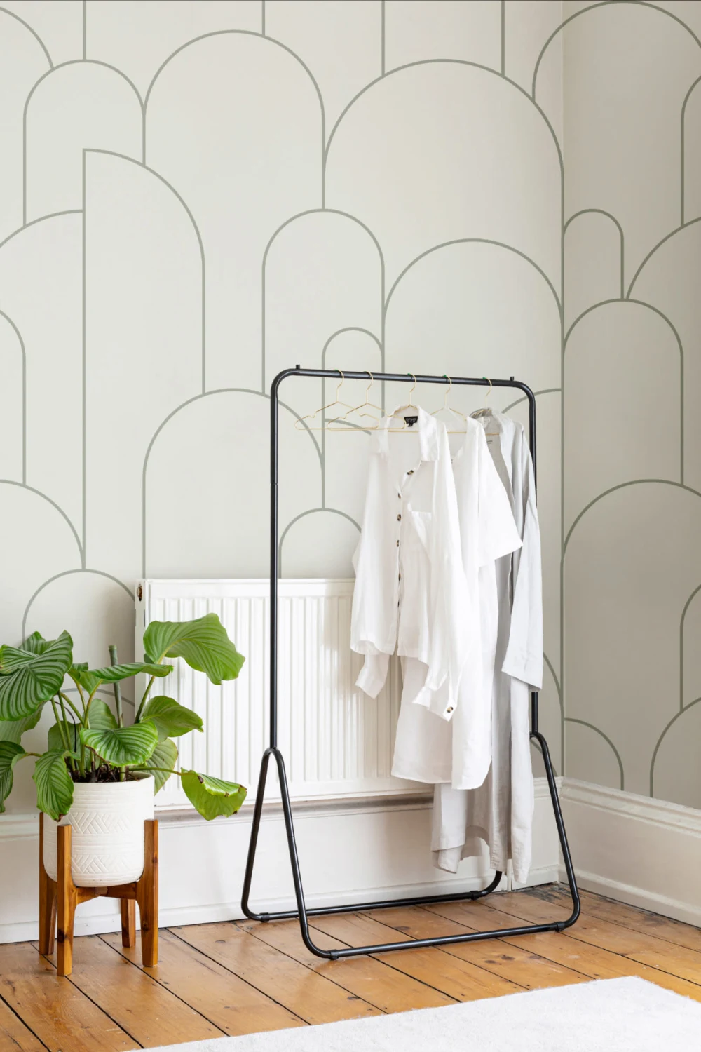 Mural de Papel de Parede com Contornos de Arco Art Deco Creme