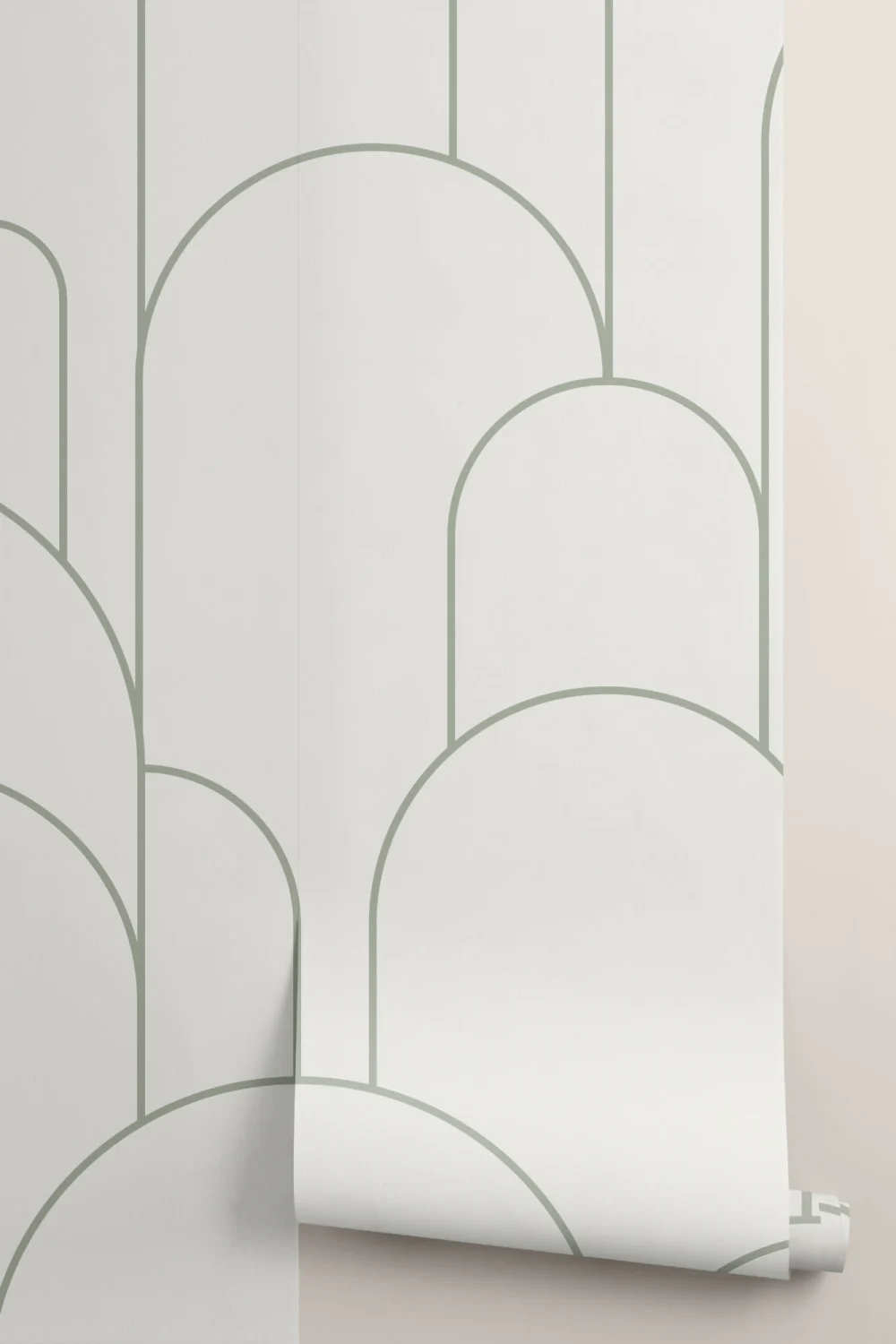 Mural de Papel de Parede com Contornos de Arco Art Deco Creme